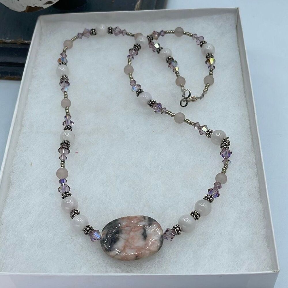 Artisan gemstone beaded desert pink marble - smaller rose quartz & facetted bead